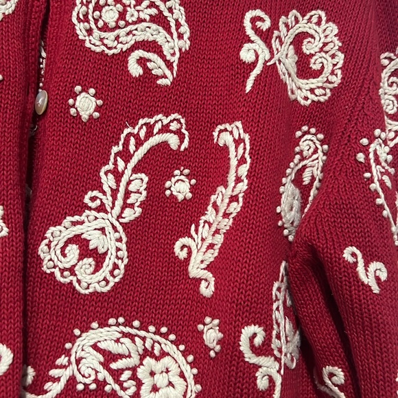 Saddle ridge souther embroidered paisley red brown cardigan, size L - Picture 3 of 6